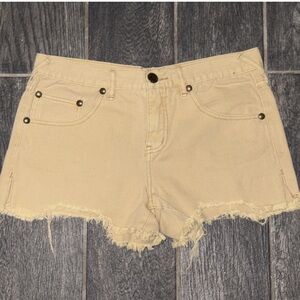 Free People Tan Jean Shorts Distressed Style